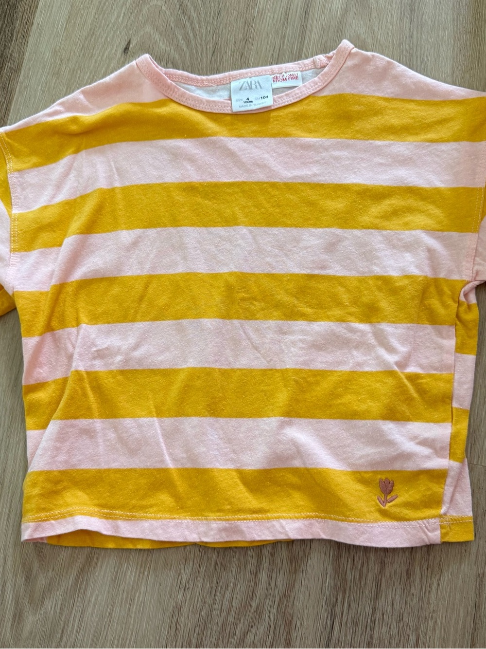 Zara Kids Pink and Yellow Striped Short Sleeve Tee